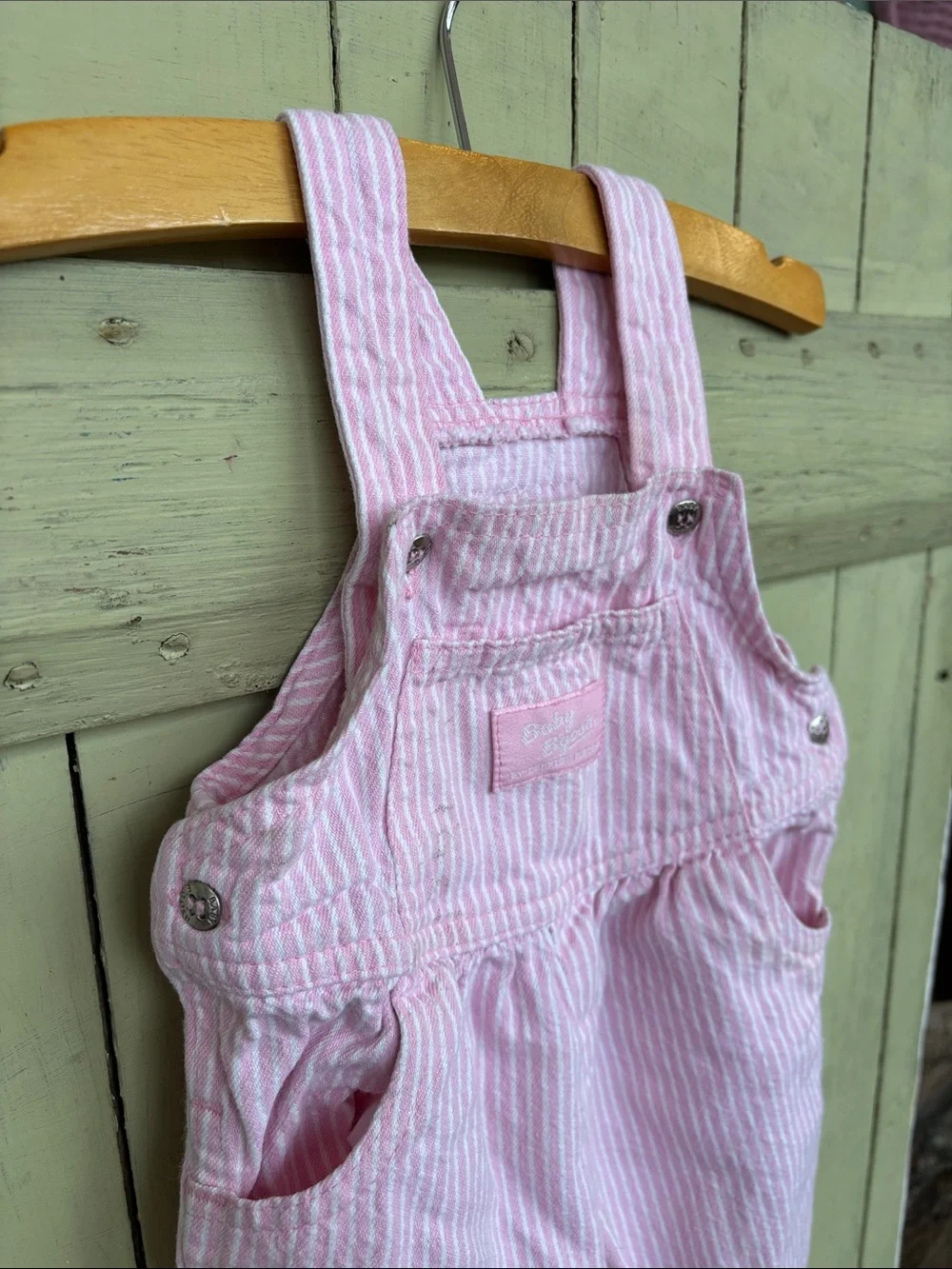 Vintage Oshkosh B’Gosh Vestbak pink and white striped infant bib overalls